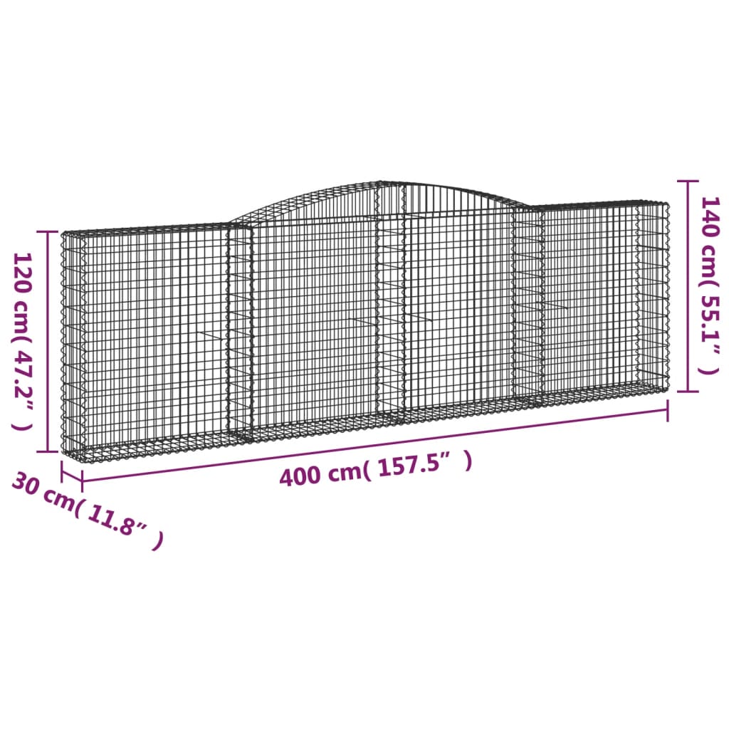 vidaXL Cesto Gabbione ad Arco in Ferro Zincato 400x30x120/140 cm Argento - Image 31 of 36