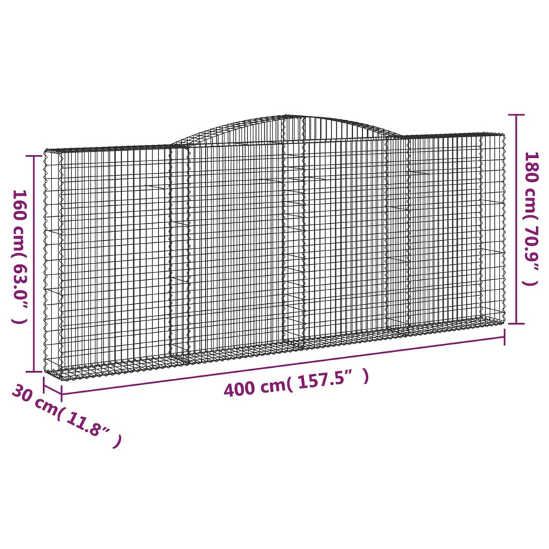 vidaXL Cesto Gabbione ad Arco 400x30x160/180 cm Ferro Zincato - Image 4 of 4