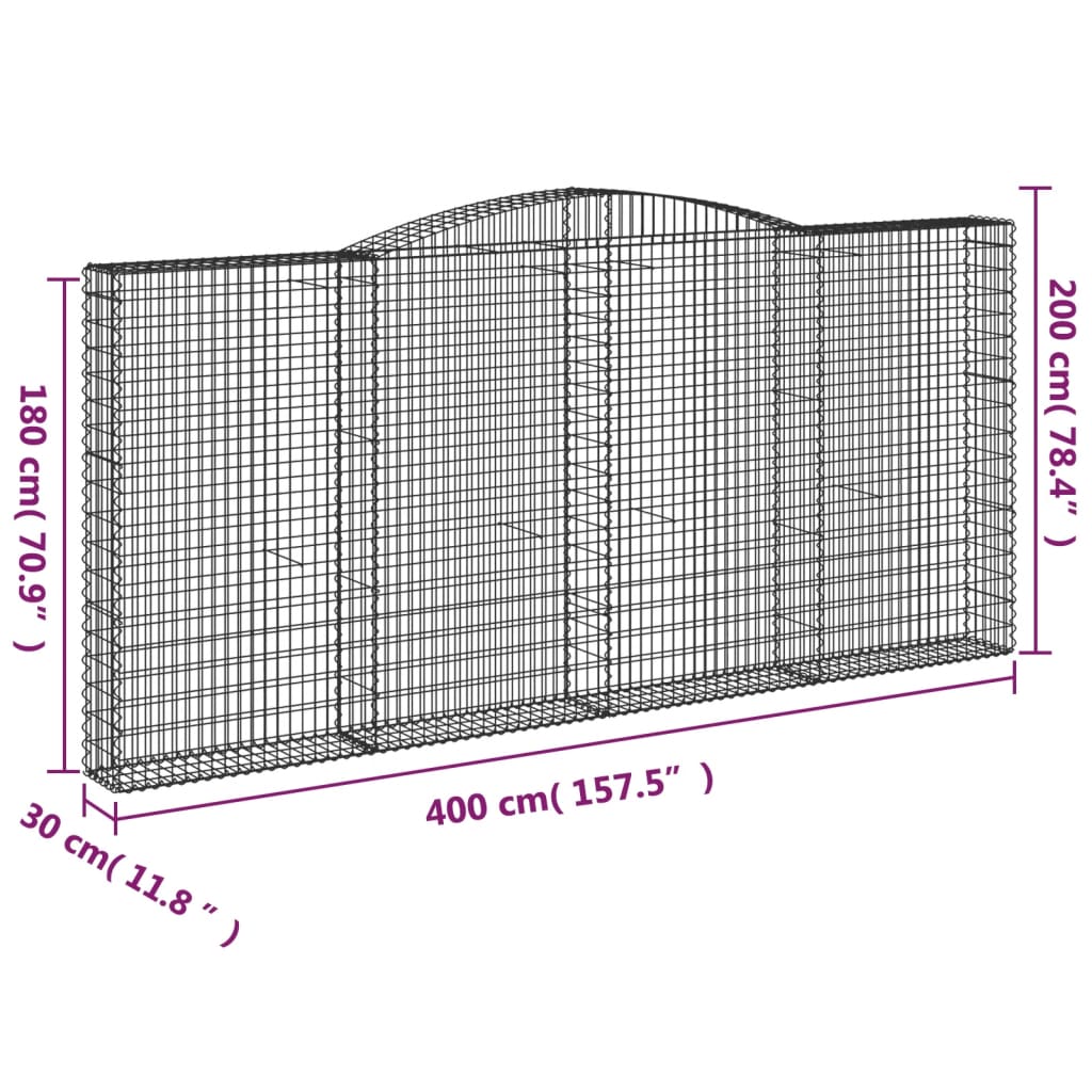 Cesto Gabbione ad Arco in Ferro Zincato 400×30×180/200 cm Argento - Image 4 of 4