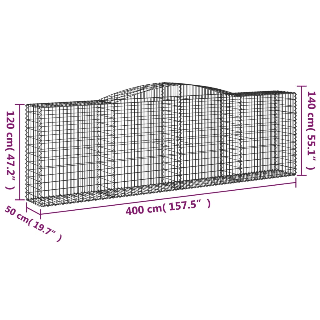 vidaXL Cesto Gabbione ad Arco in Ferro Zincato 400x30x120/140 cm Argento - Image 33 of 36