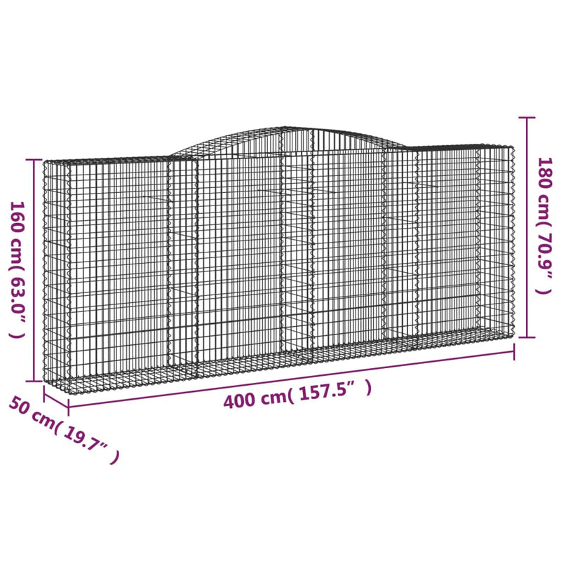 vidaXL Cesto Gabbione ad Arco 400x50x160/180 cm Ferro Zincato - Image 4 of 4