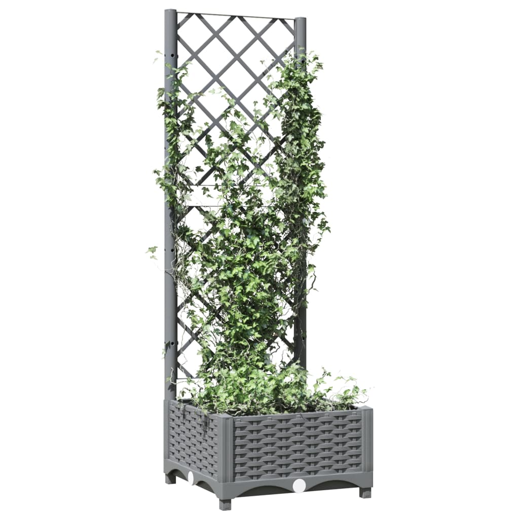 vidaXL Garden Planter with Trellis Light Grey 40x40x121.5 cm PP - Image 20 of 24