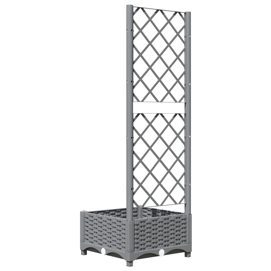 vidaXL Garden Planter with Trellis Light Grey 40x40x121.5 cm PP - Image 11 of 24