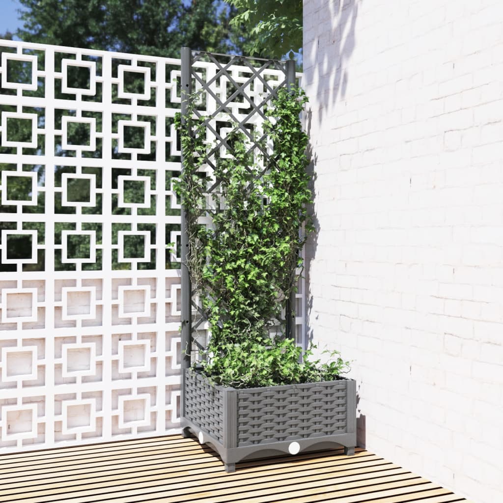 vidaXL Garden Planter with Trellis Light Grey 40x40x121.5 cm PP - Image 1 of 24