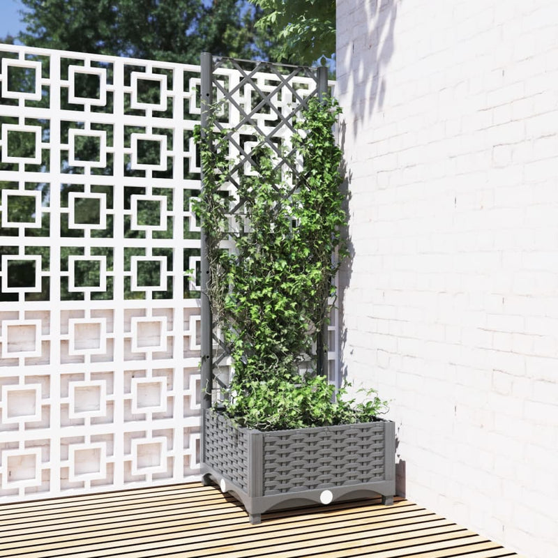 vidaXL Garden Planter with Trellis Light Grey 40x40x121.5 cm PP - Image 1 of 24