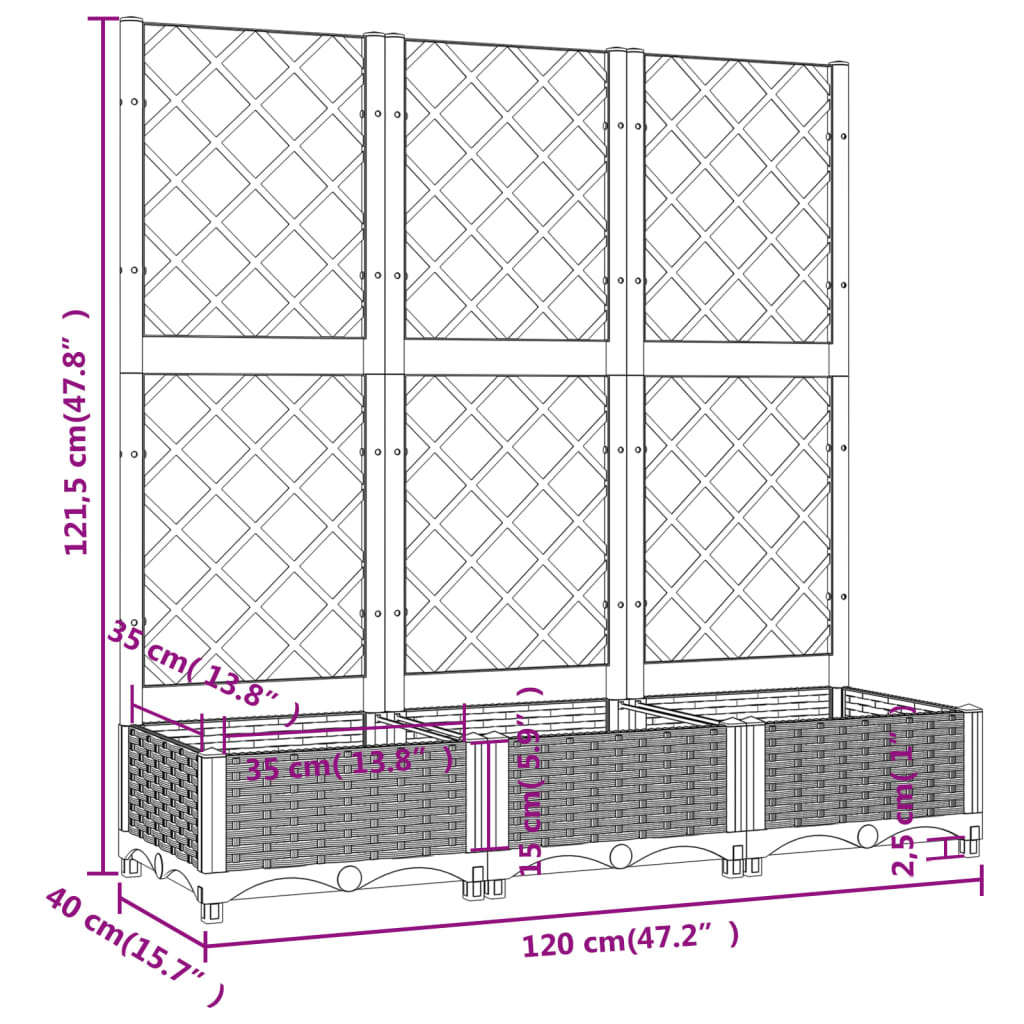 vidaXL Garden Planter with Trellis Light Grey 40x40x121.5 cm PP - Image 23 of 24
