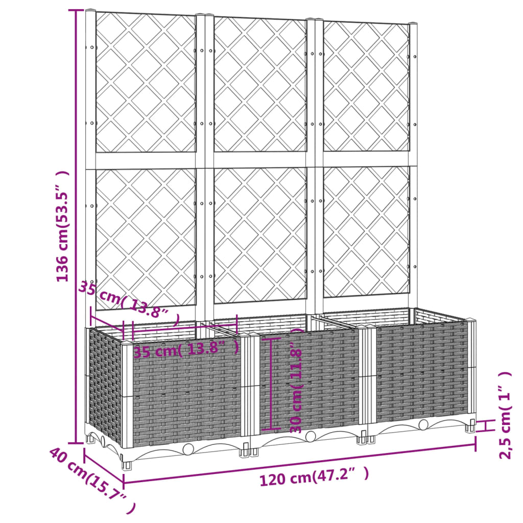 Fioriera Giardino con Graticcio Grigio Chiaro 120×40×136cm PP - Image 7 of 7