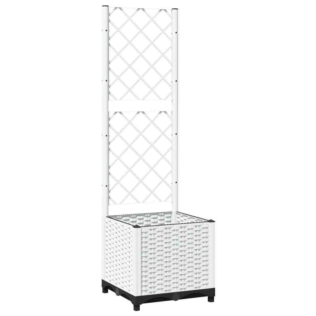 vidaXL Garden Planter with Trellis, PP, 40x40x136 cm, White - Image 4 of 16