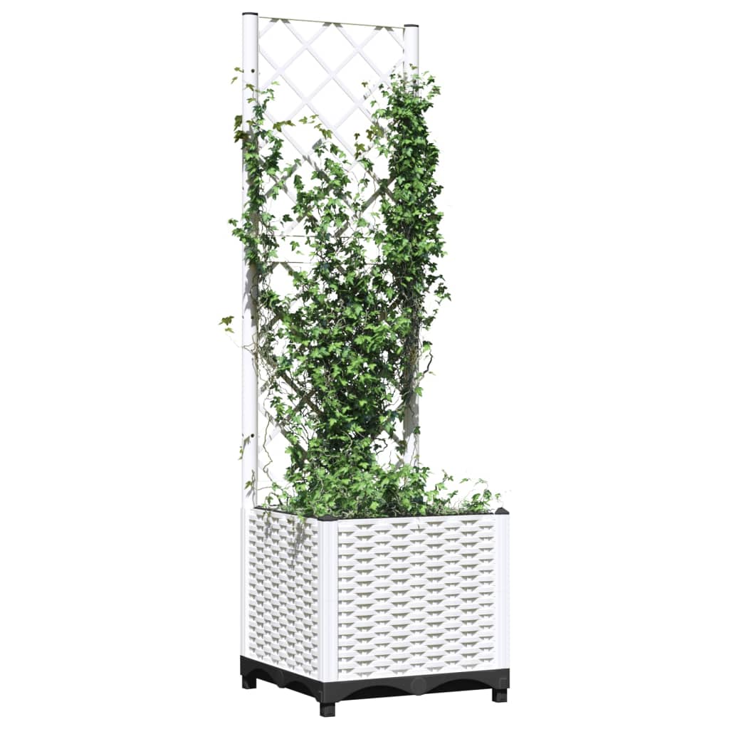 vidaXL Garden Planter with Trellis, PP, 40x40x136 cm, White - Image 14 of 16