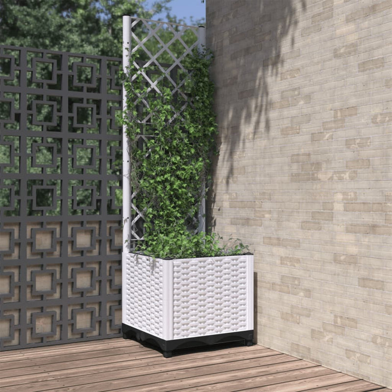 vidaXL Garden Planter with Trellis, PP, 40x40x136 cm, White - Image 1 of 16