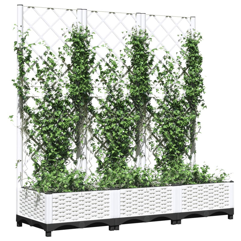 vidaXL Garden Planter with Trellis, PP, 120x40x121.5 cm, White - Image 3 of 7