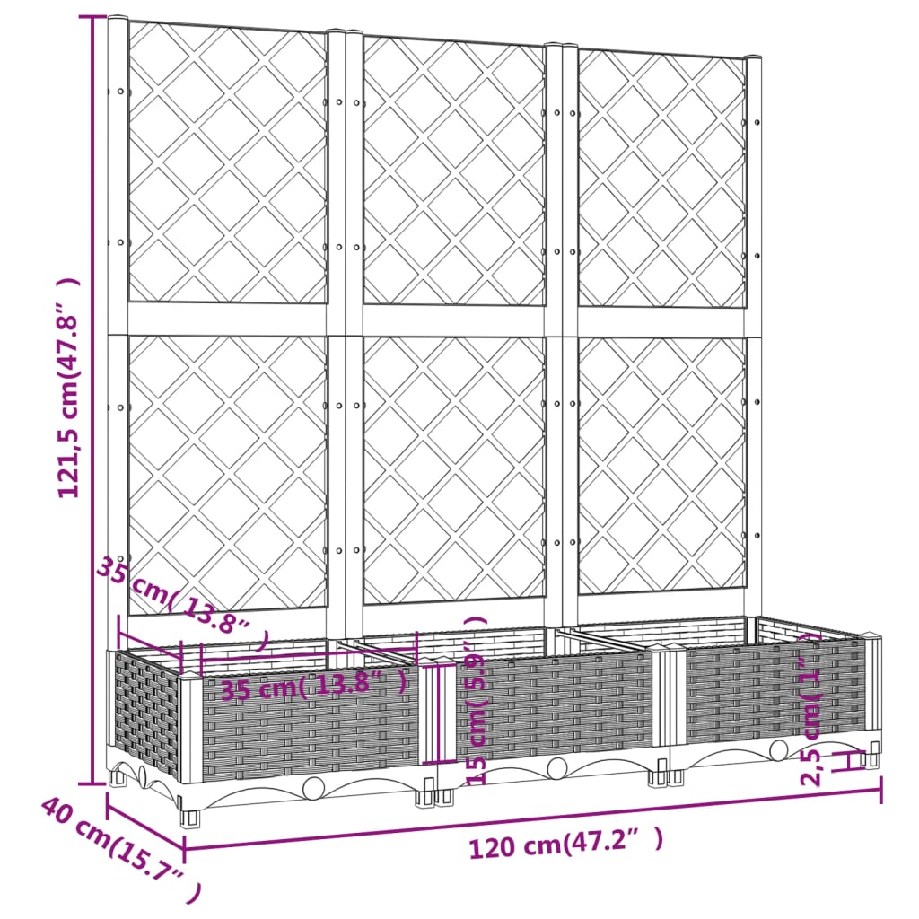 vidaXL Garden Planter with Trellis, PP, 120x40x121.5 cm, White - Image 7 of 7