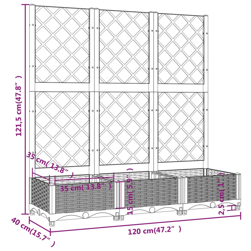 vidaXL Garden Planter with Trellis, PP, 120x40x121.5 cm, White - Image 7 of 7