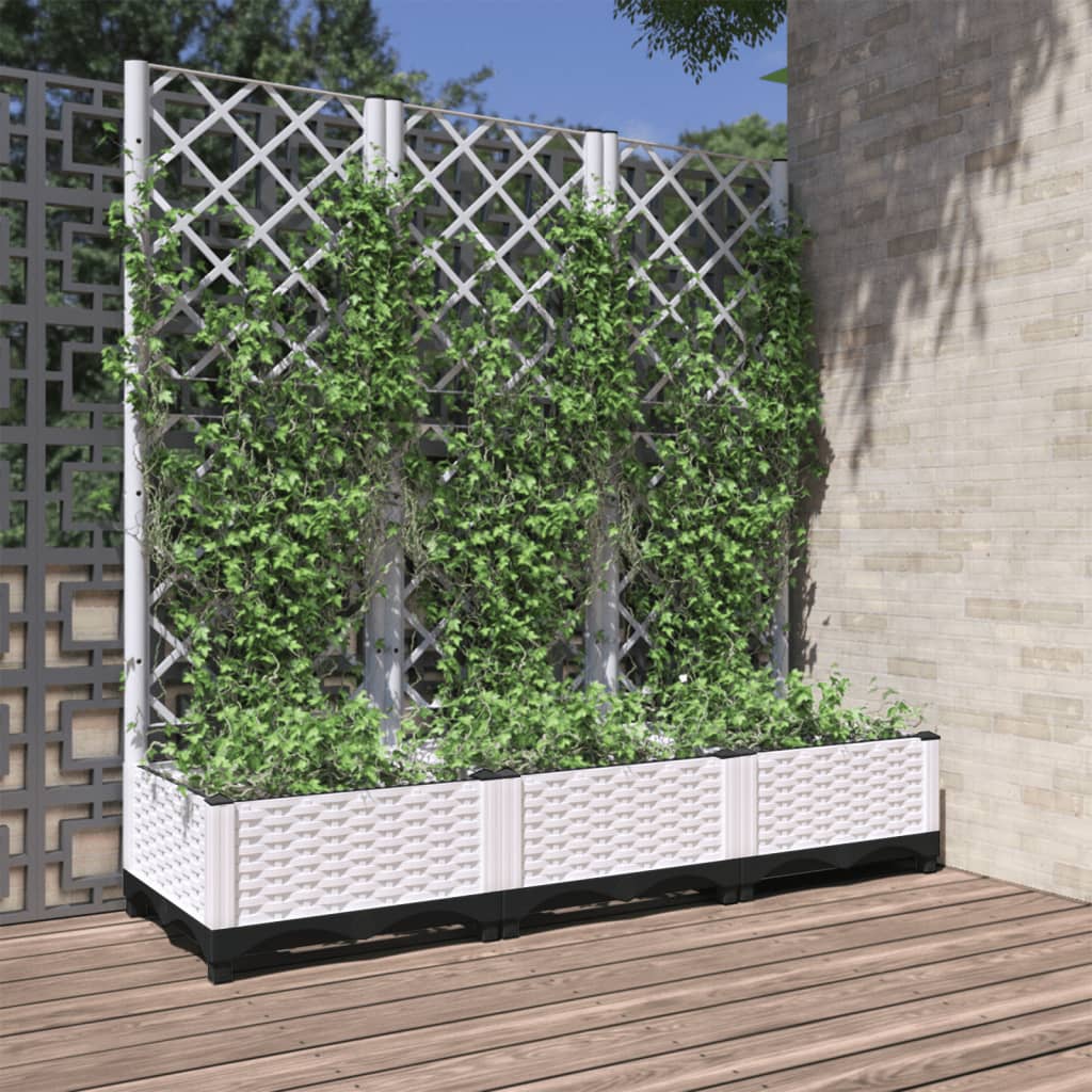 vidaXL Garden Planter with Trellis, PP, 120x40x121.5 cm, White - Image 1 of 7