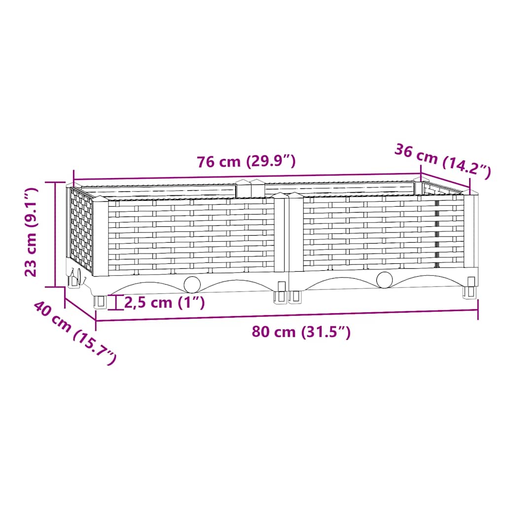vidaXL Raised Planter, Polypropylene, 80x40x23 cm, Light Gray - Image 30 of 33