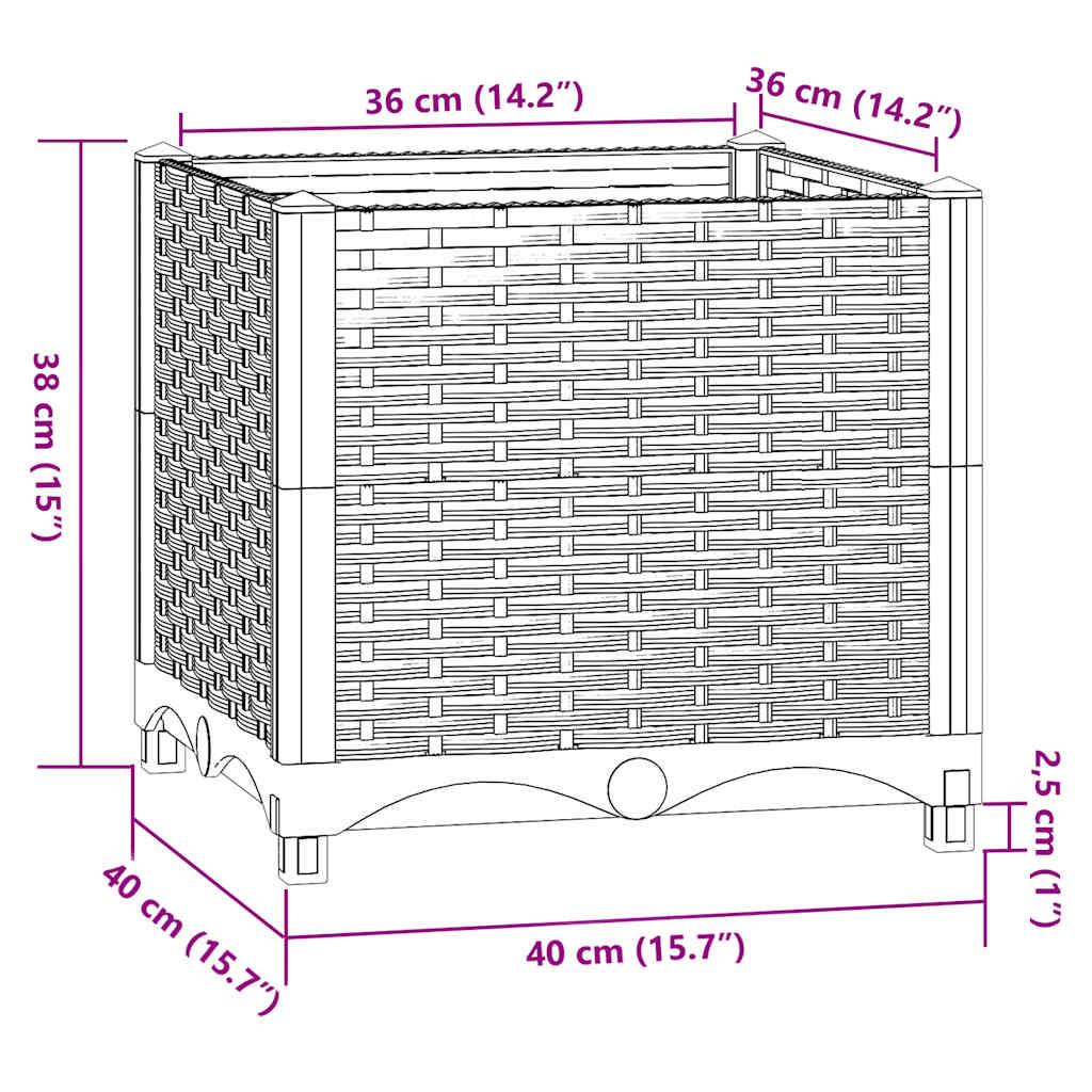 vidaXL Raised Planter, Polypropylene, 40x40x23 cm, Light Grey - Image 30 of 33