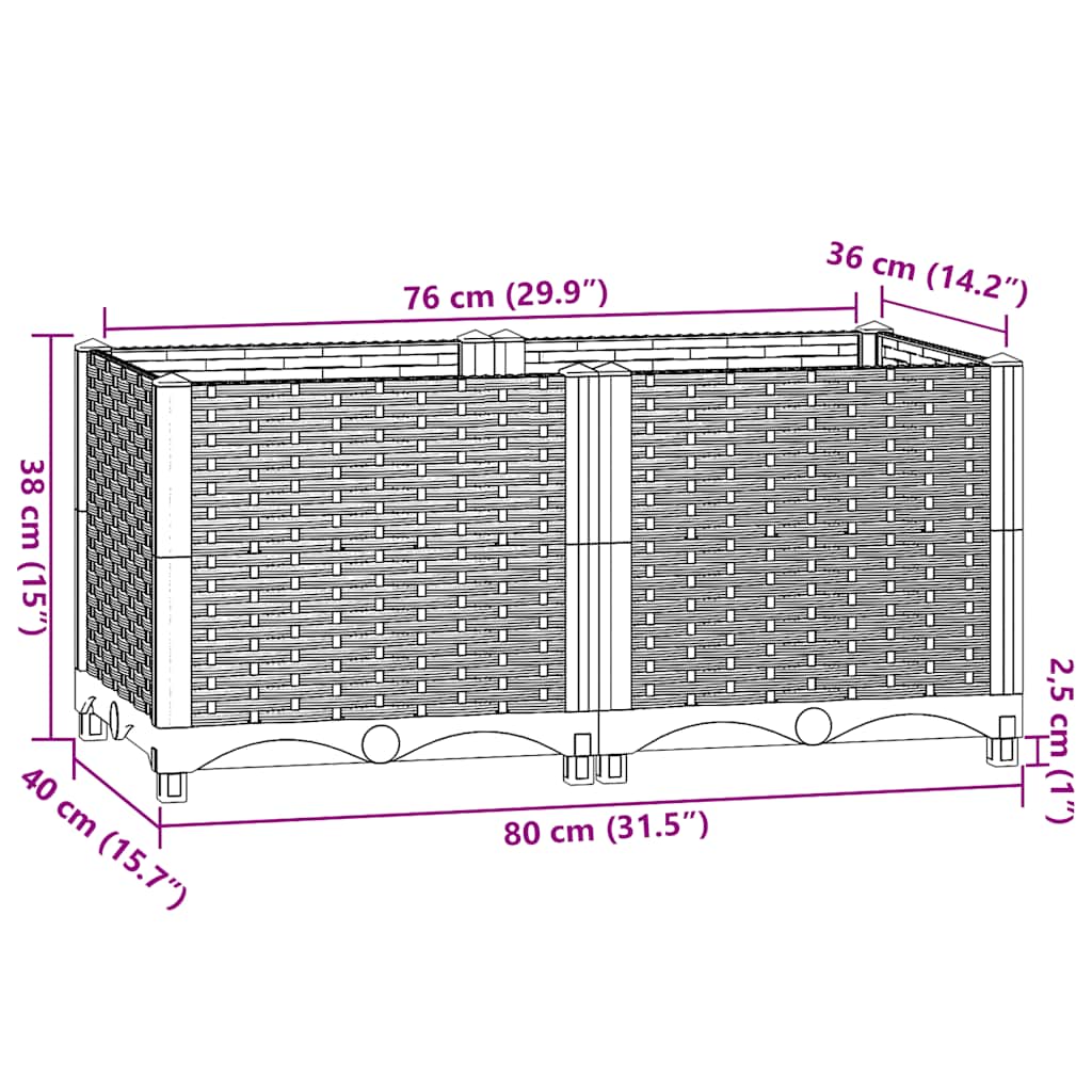 vidaXL Raised Planter, Polypropylene, 80x80x38 cm, Light Grey - Image 28 of 33