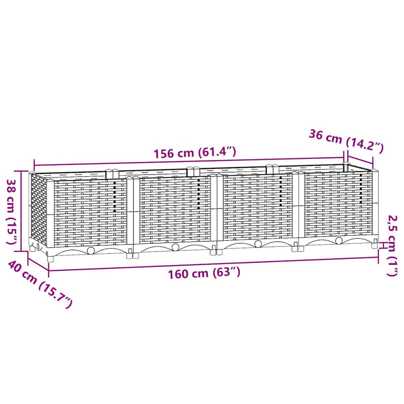 vidaXL Raised Planter, Polypropylene, 160x40x38 cm, Light Grey - Image 47 of 60