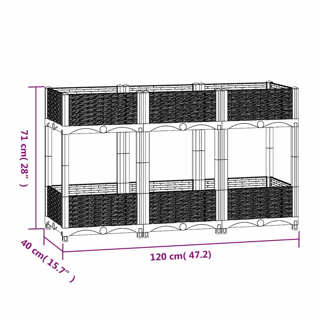 vidaXL Fioriera Rialzata 120x40x71 cm in Polipropilene - Image 33 of 44