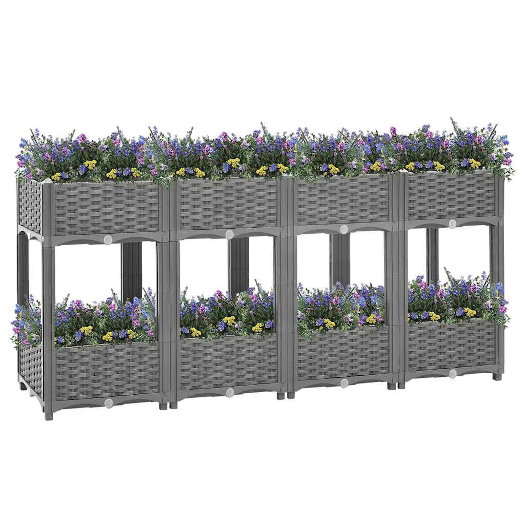 vidaXL Raised Planter, Polypropylene, 160x40x38 cm, Light Grey - Image 5 of 60