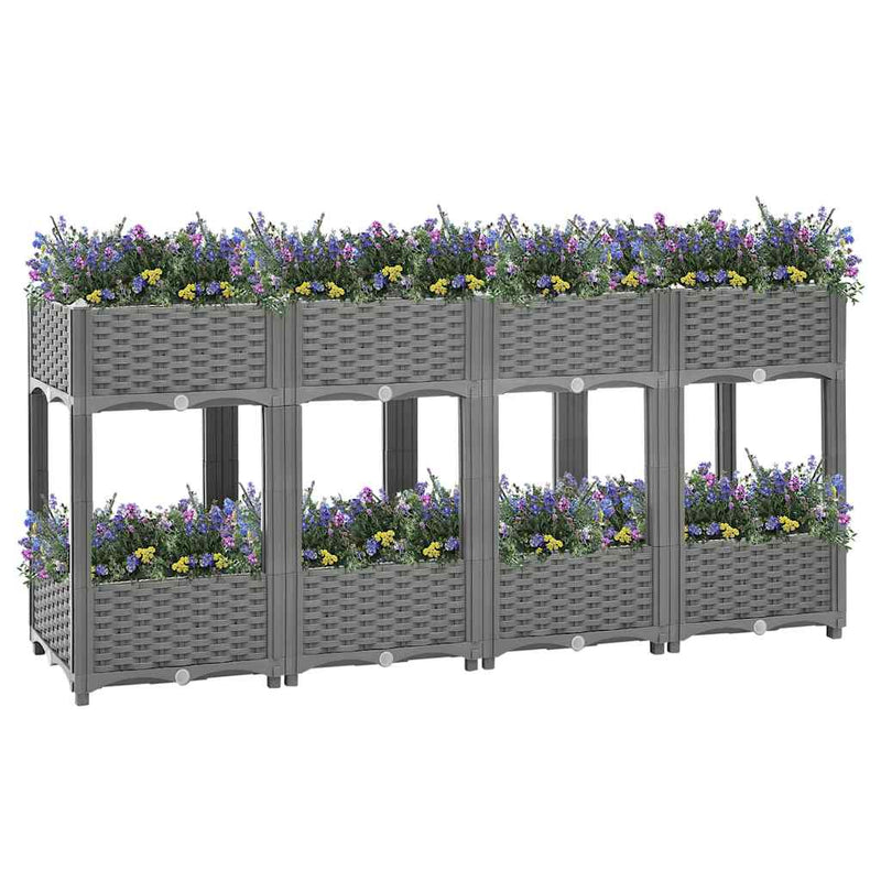 vidaXL Raised Planter, Polypropylene, 160x40x38 cm, Light Grey - Image 5 of 60