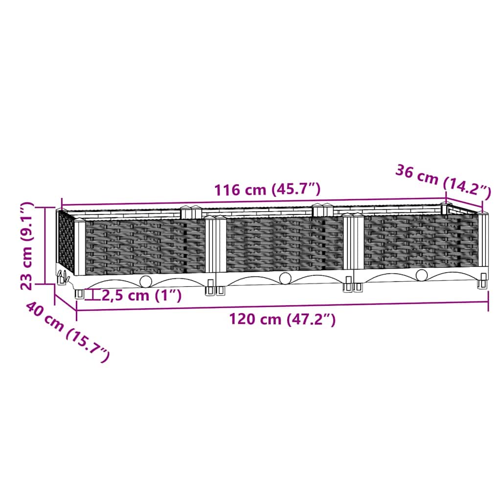 vidaXL Fioriera Rialzata 160x40x23 cm in Polipropilene - Image 43 of 52