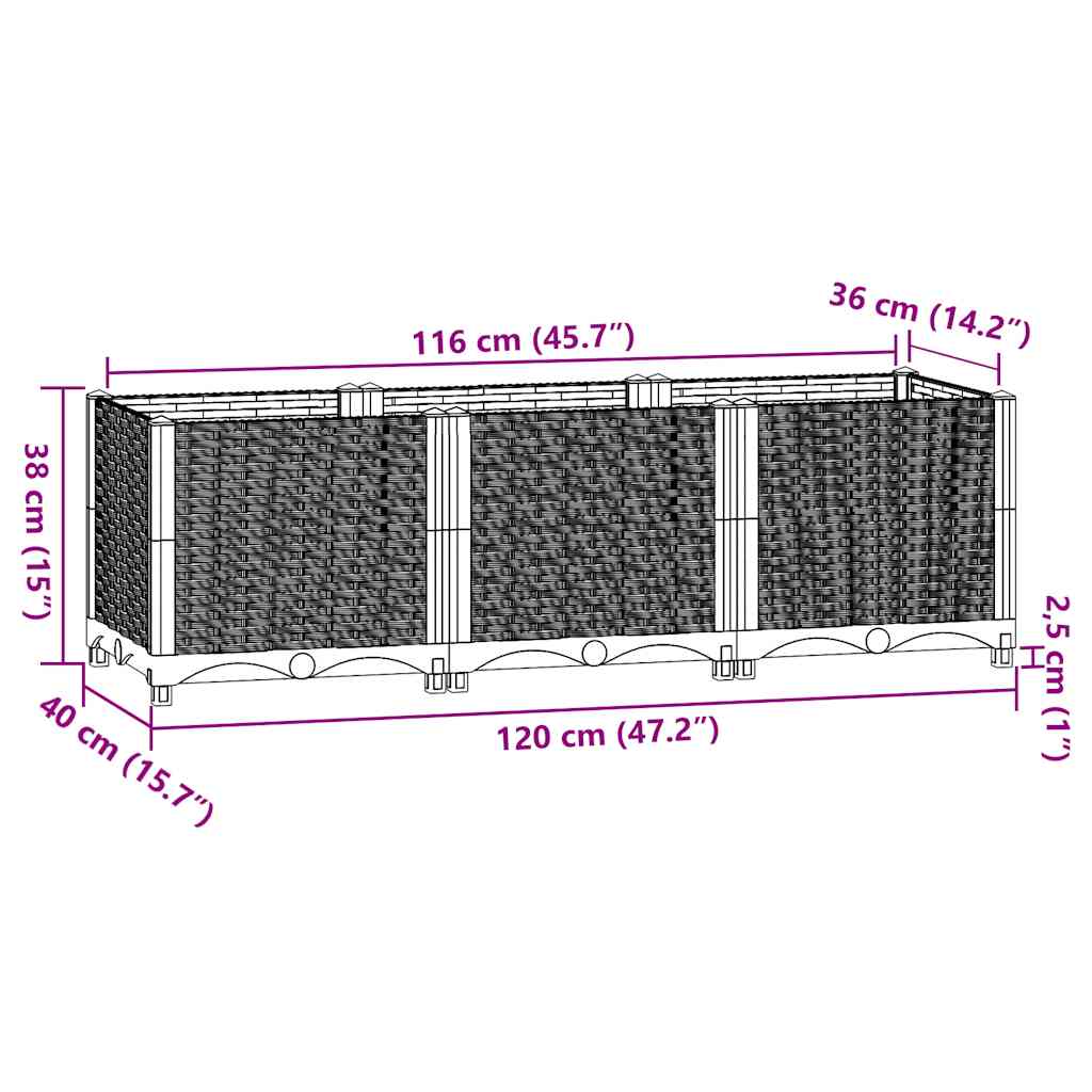 vidaXL Raised Planter, Polypropylene, 160x40x38 cm, Light Grey - Image 58 of 60