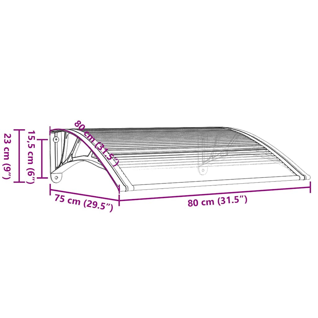 Toldo para puerta vidaXL de policarbonato 150x75 cm Negro y Transparente - Image 21 of 24
