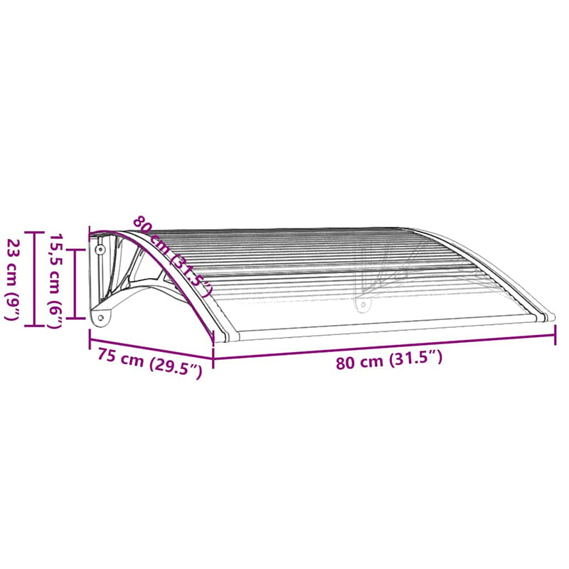 Toldo para puerta vidaXL de policarbonato 150x75 cm Negro y Transparente - Image 21 of 24