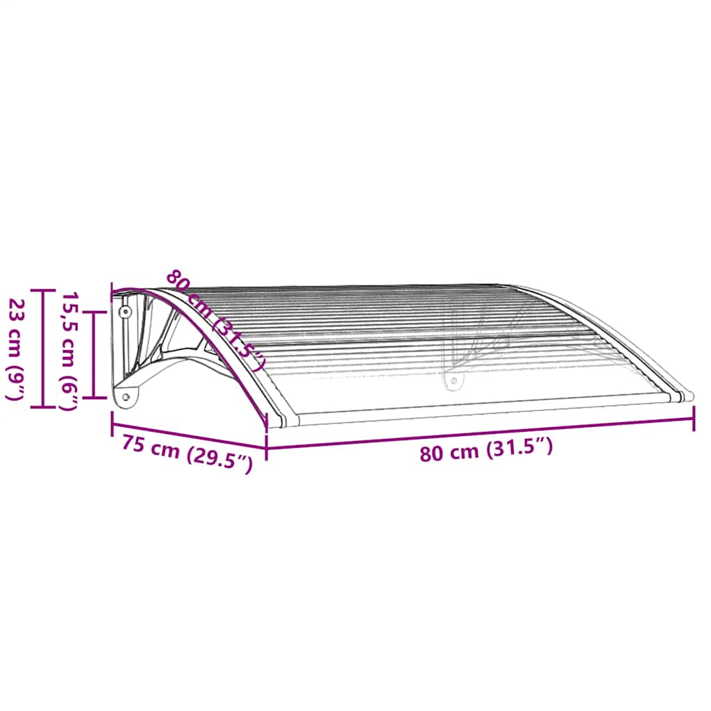 vidaXL Door Awning Polycarbonate 80x75 cm Grey Transparent - Image 12 of 12