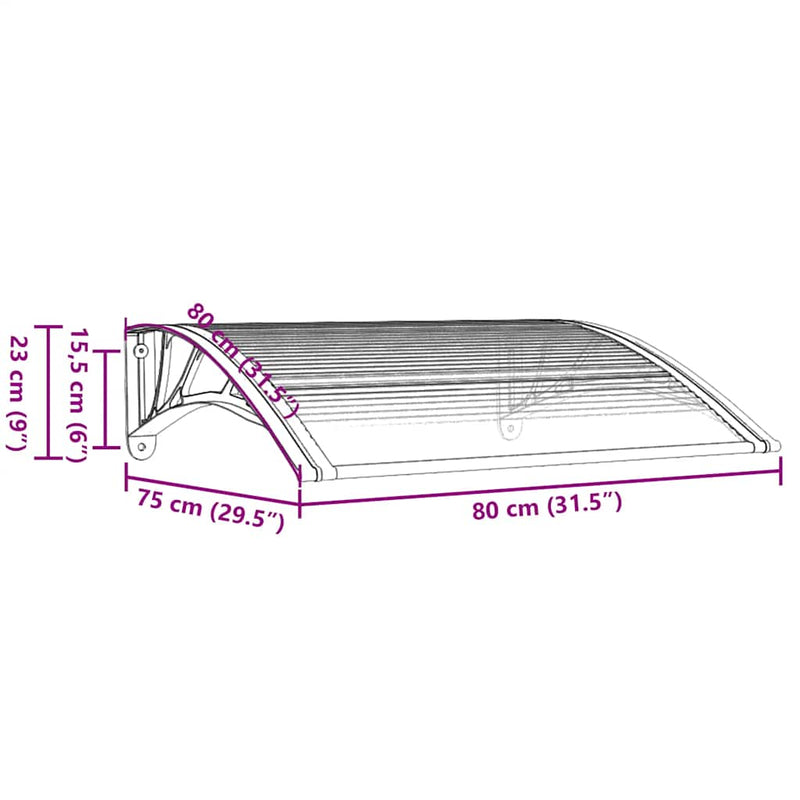 vidaXL Door Awning Polycarbonate 80x75 cm Grey Transparent - Image 12 of 12