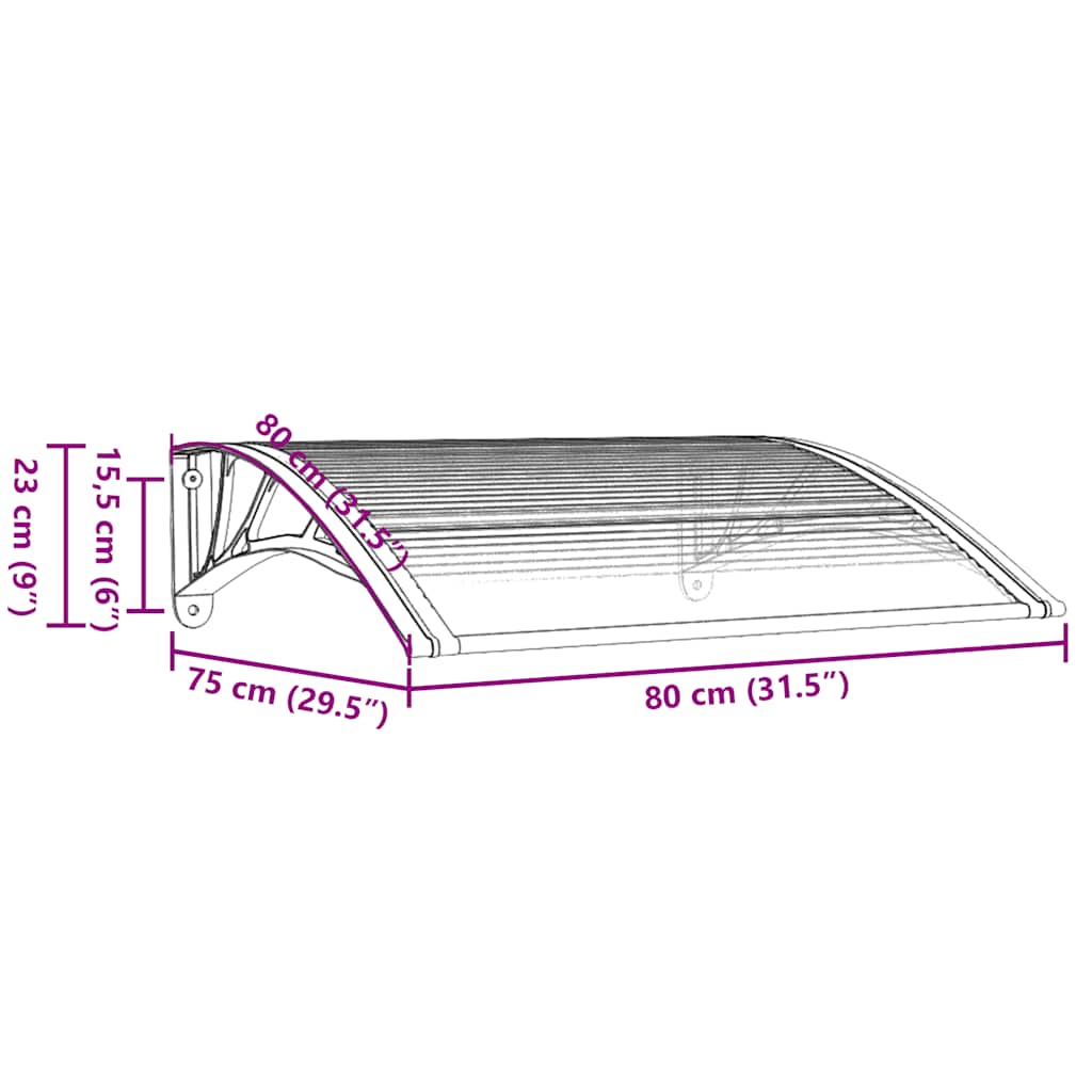 vidaXL Door Canopy, Polycarbonate and ABS, 80 x 75 cm, Black - Image 11 of 12