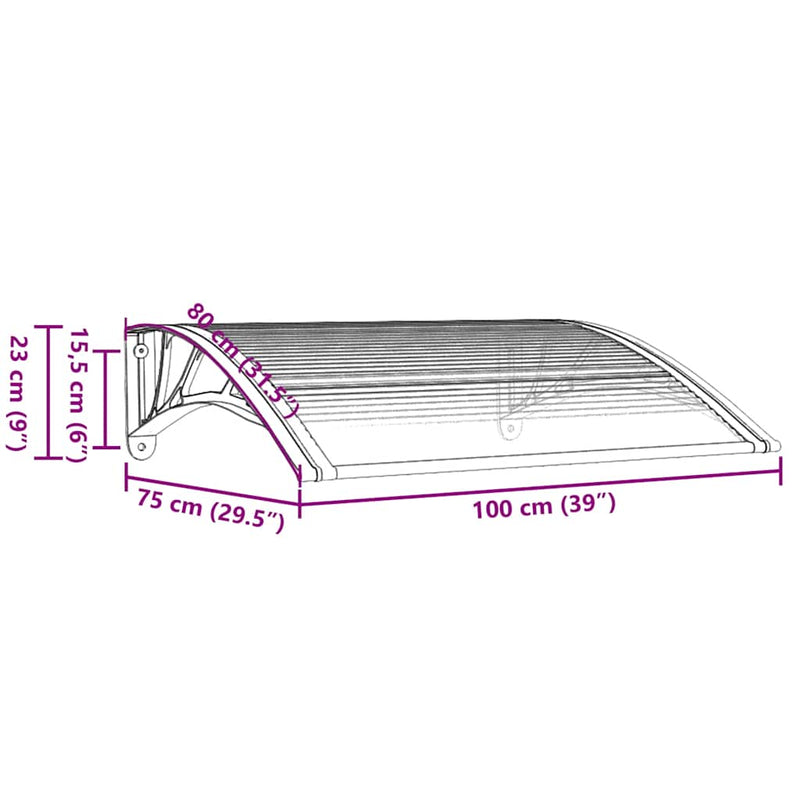 Toldo para puerta vidaXL de policarbonato 150x75 cm Negro y Transparente - Image 23 of 24
