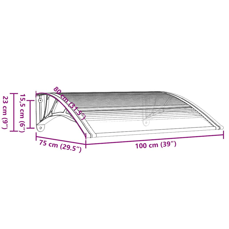 vidaXL Door Awning Polycarbonate 80x75 cm Grey Transparent - Image 11 of 12