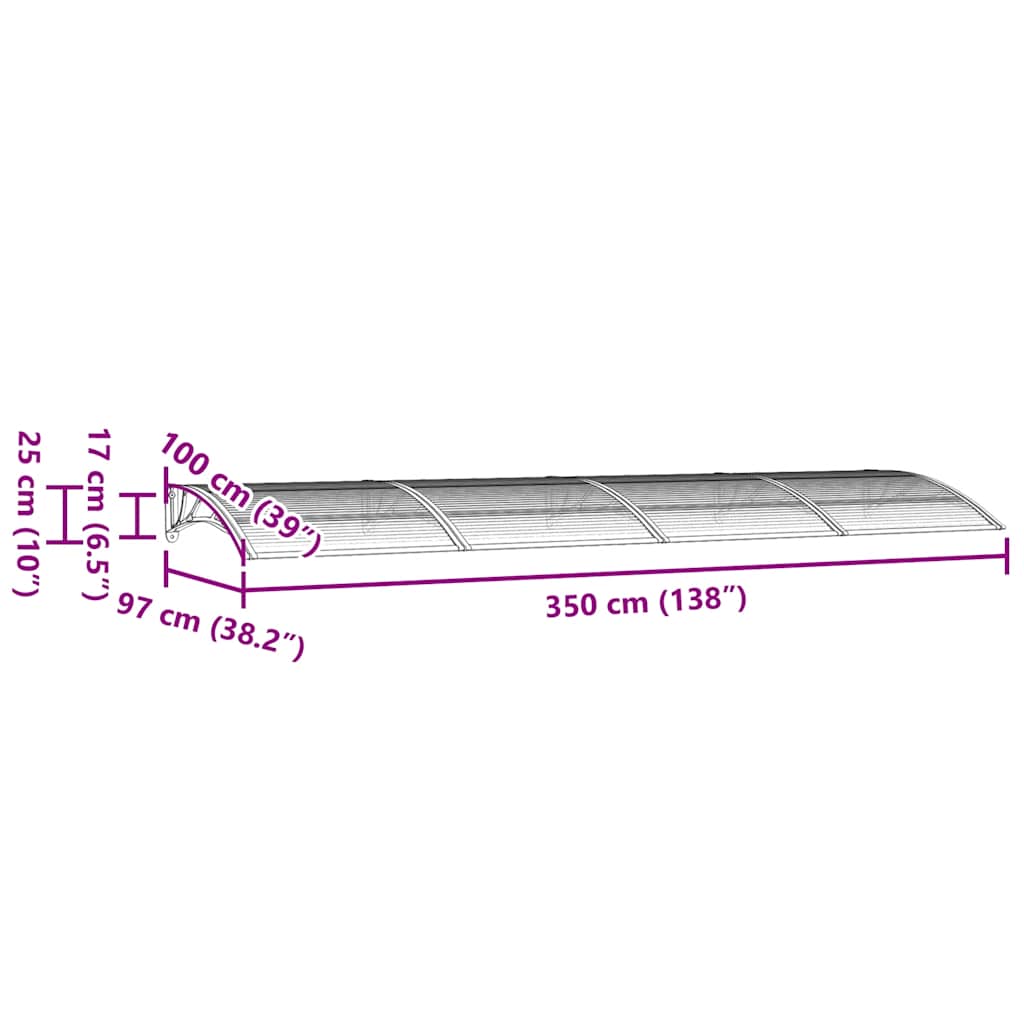 vidaXL Polycarbonate Door Awning, 350x100 cm, Black - Image 11 of 12