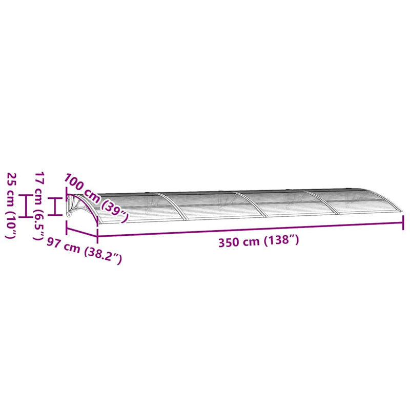 vidaXL Polycarbonate Door Awning, 350x100 cm, Black - Image 11 of 12