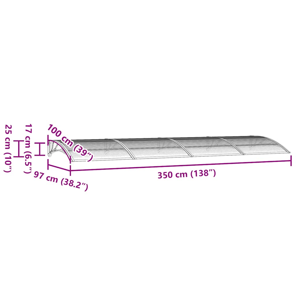 vidaXL Polycarbonate Door Canopy 350x100 cm Grey - Image 11 of 12
