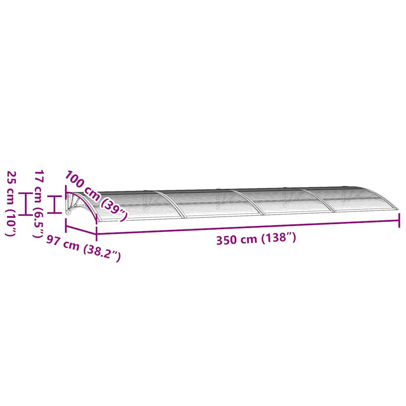 vidaXL Polycarbonate Door Canopy 350x100 cm Grey - Image 11 of 12
