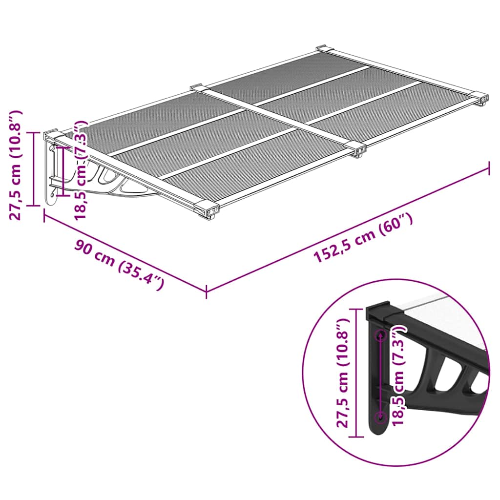 Tettoia per Porta in Policarbonato e Alluminio 152,5x90 cm Nero e Trasparente - immagine 14 | SolPatio - Image 14 of 15