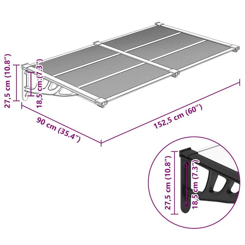 Tettoia per Porta in Policarbonato e Alluminio 152,5x90 cm Nero e Trasparente - immagine 14 | SolPatio - Image 14 of 15