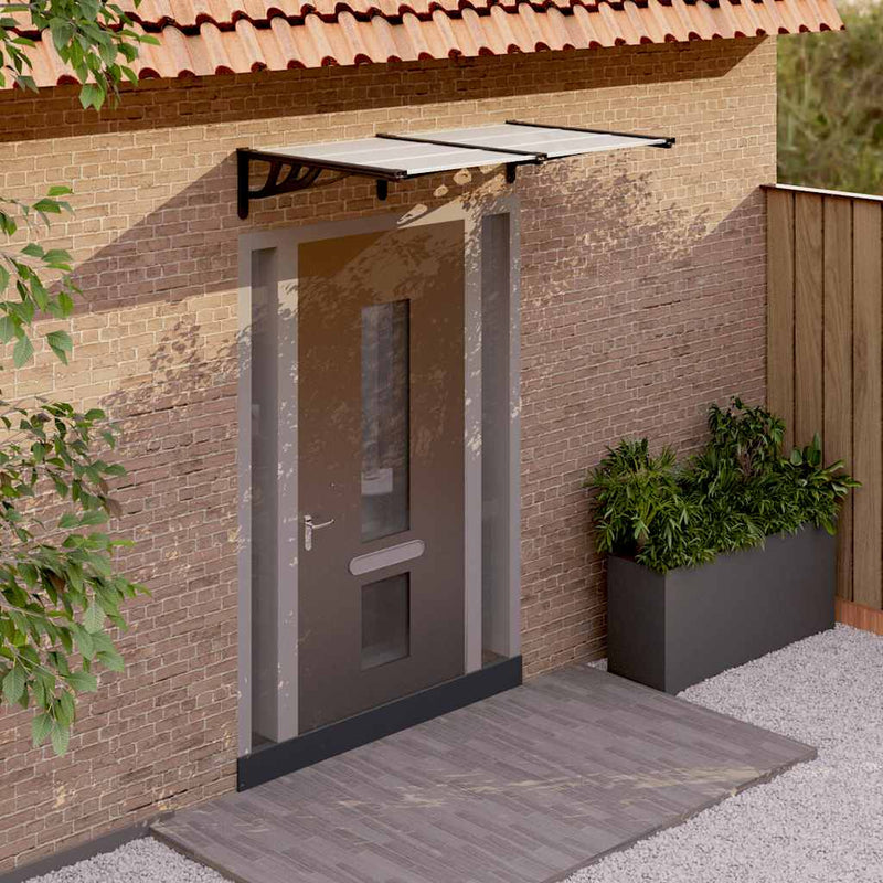 Tettoia per Porta in Policarbonato e Alluminio 152,5x90 cm Nero e Trasparente - immagine 1 | SolPatio - Image 1 of 15