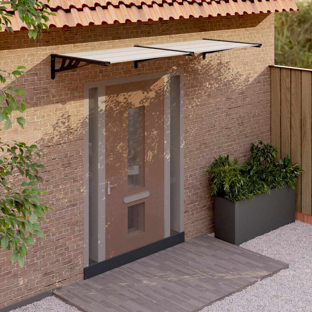 Marquesina para puerta vidaXL de policarbonato 122x90 cm Negro y transparente - Image 2 of 15
