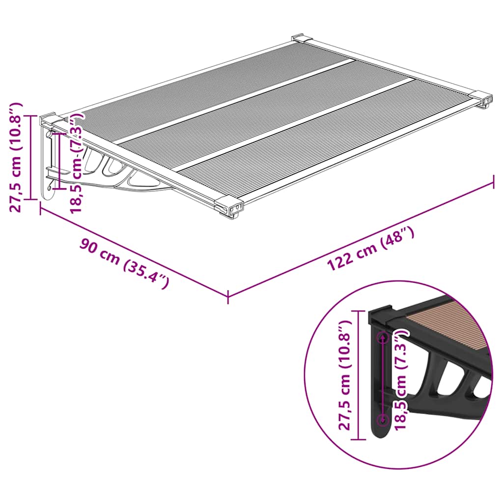 Toldo para puerta vidaXL de policarbonato y aluminio 122x90 cm, negro - Image 9 of 10