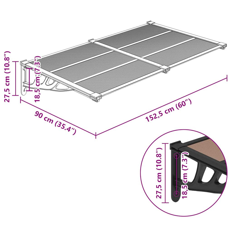 vidaXL Polycarbonate Door Awning, 152.5x90 cm, Black - Image 13 of 15