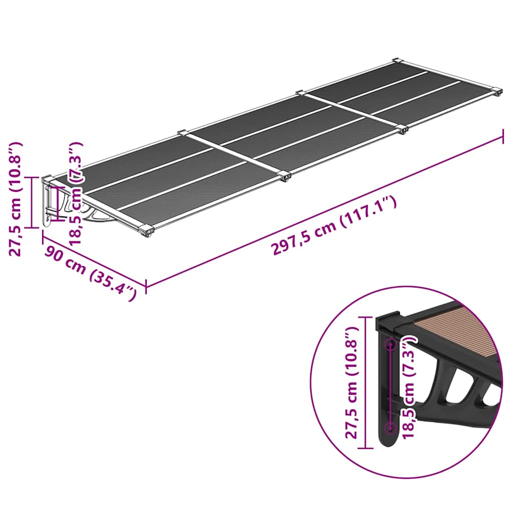 vidaXL Polycarbonate Door Awning, 152.5x90 cm, Black - Image 15 of 15
