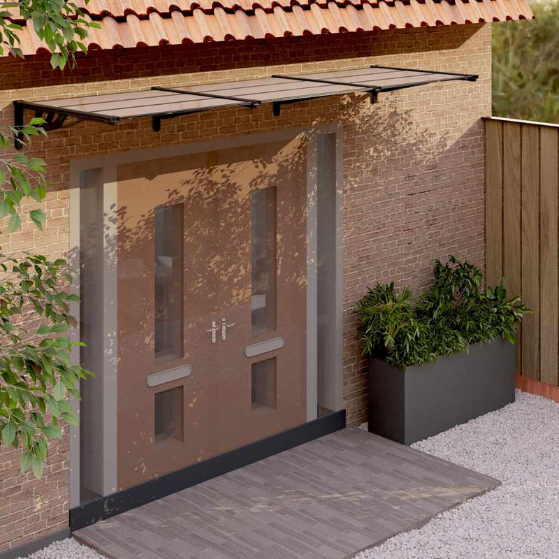 vidaXL Polycarbonate Door Canopy, 358.5x90 cm, Black - Image 2 of 10