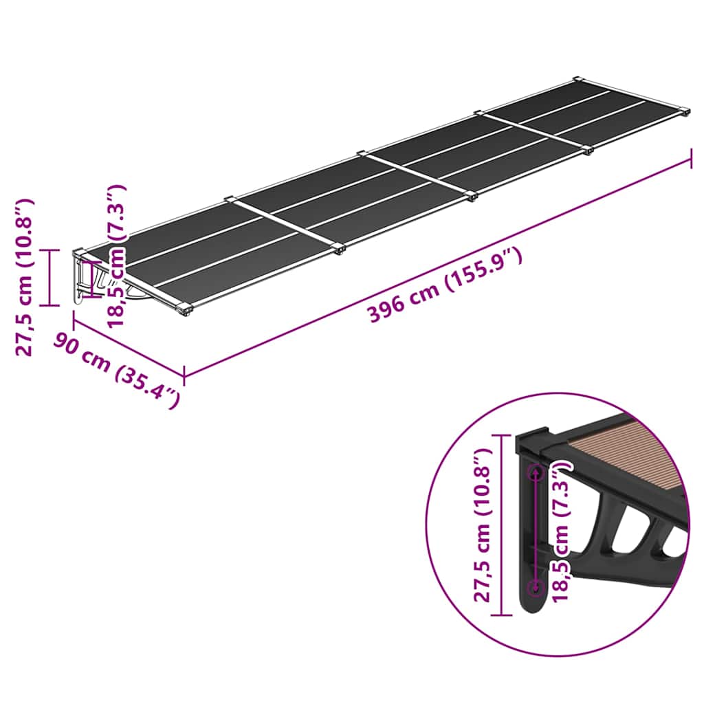vidaXL Door Canopy, Polycarbonate and Aluminum, 396x90 cm, Black - Image 5 of 5