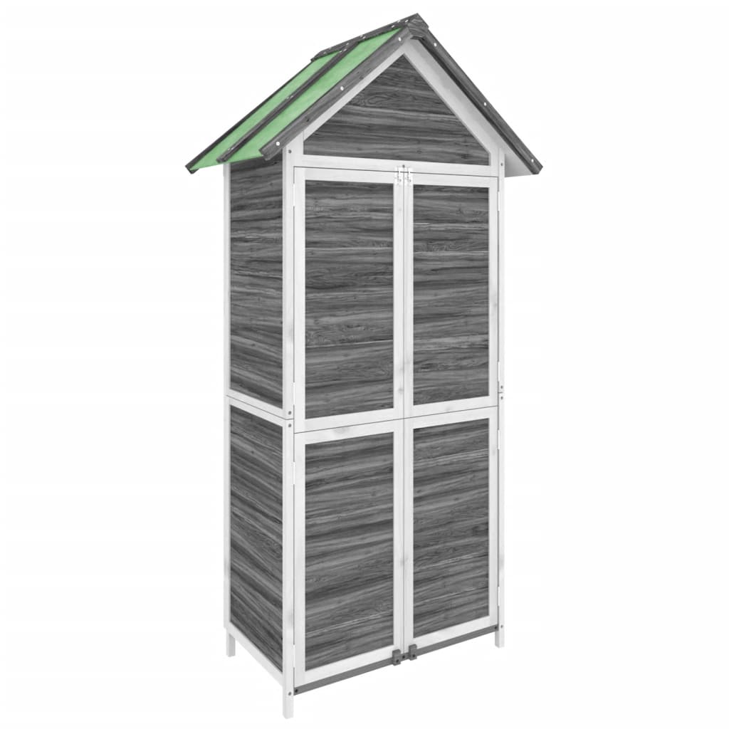 Cobertizo de jardín vidaXL de madera maciza de pino con techo impermeable, 89x52,5x175 cm, gris y blanco - Image 2 of 8