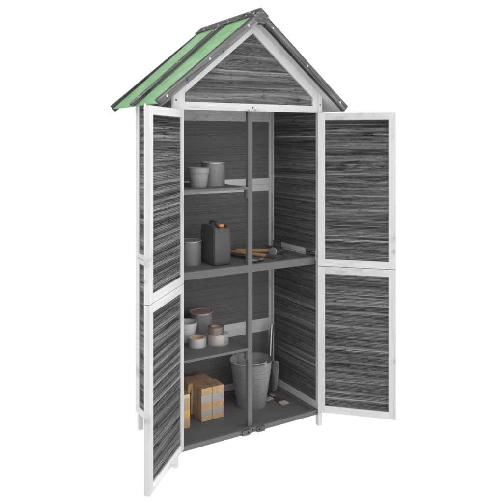 Cobertizo de jardín vidaXL de madera maciza de pino con techo impermeable, 89x52,5x175 cm, gris y blanco - Image 3 of 8