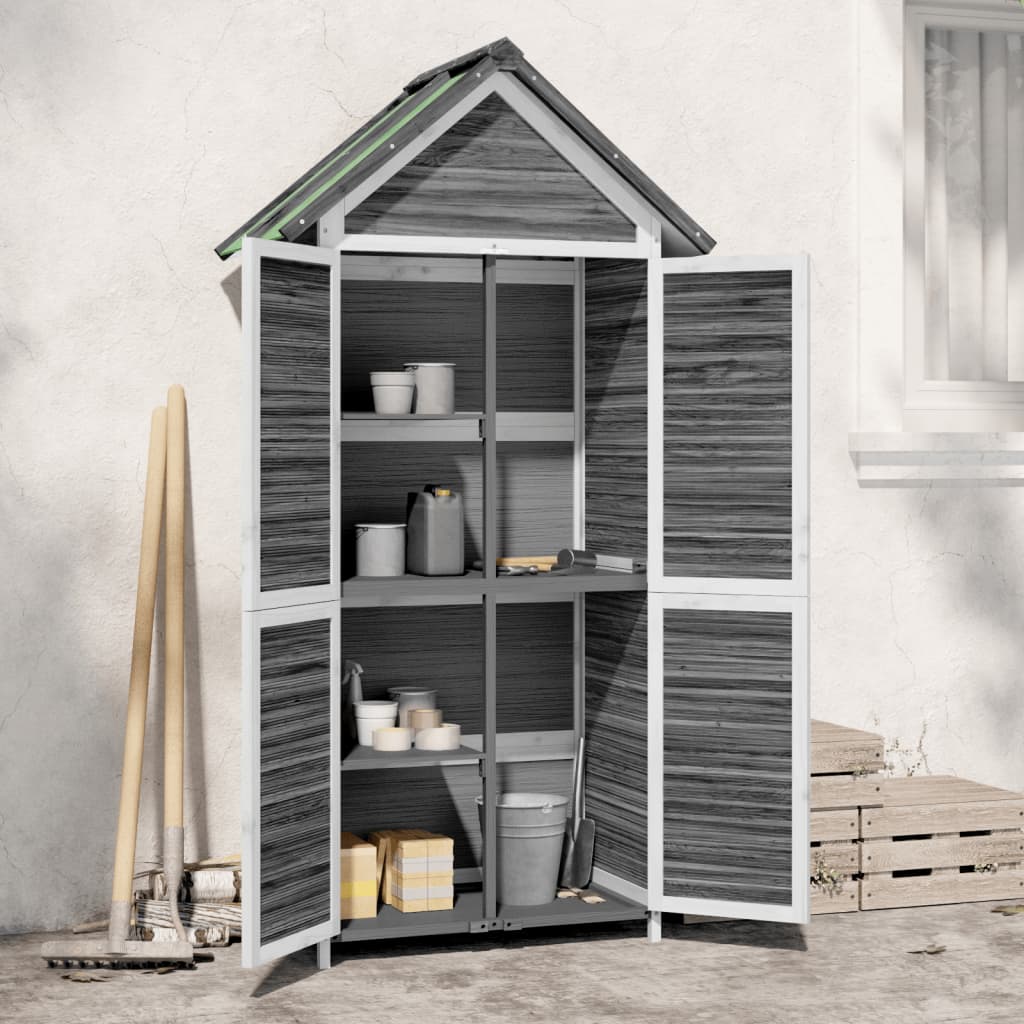 Cobertizo de jardín vidaXL de madera maciza de pino con techo impermeable, 89x52,5x175 cm, gris y blanco - Image 1 of 8